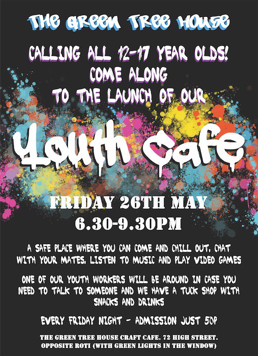 teamtreehouse17's tweet image. The Green Tree House Youth Cafe. Friday 26th May 6.30pm - 9.30pm