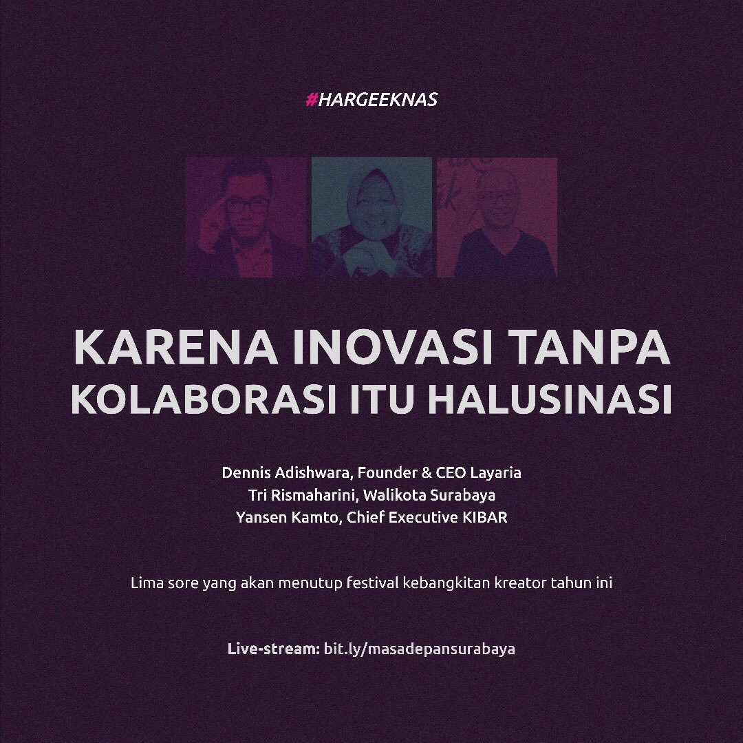 Jangan biarkan kesempatan untuk menjadi bagian dari penutup titik awal kebangkitan kreator lokal di Indonesia terlewatkan!

#hargeeknas