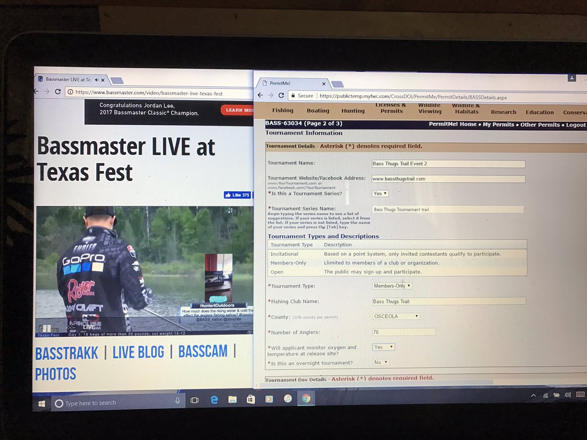 Pulling <a href="/MyFWC/">MyFWC</a> permits for the BassThugsTrail while watching <a href="/brentehrler/">Brent Ehrler</a> on @BASS_nation #basslive