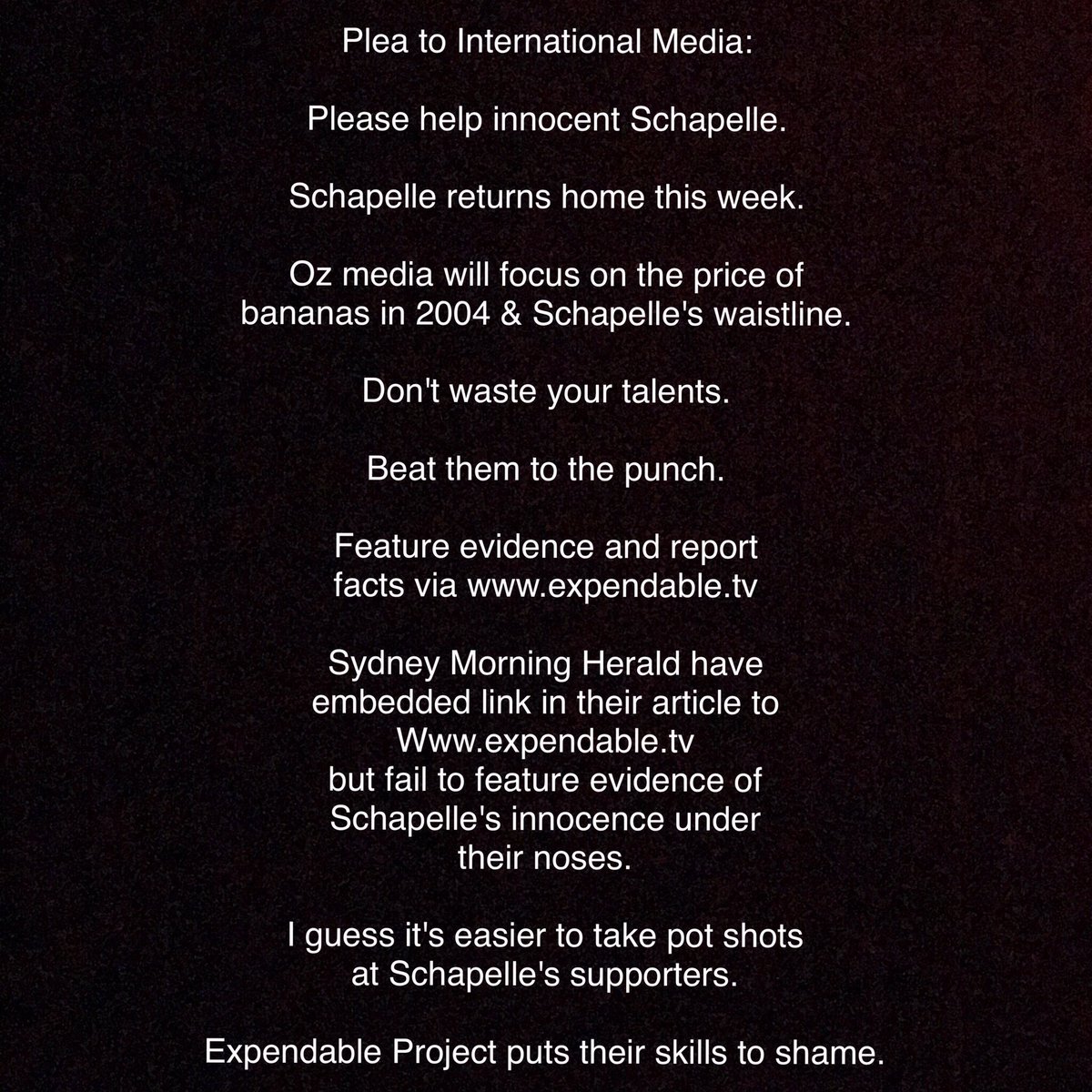 joolsmagools's tweet photo. .@TianaMollet 

#Schapelle 
#SchapelleIsInnocent
#HomeSoon
#TruthSoon
#ExpendableTV 

https://t.co/W8cFaKSQCS

https://t.co/xlORNx3IWC https://t.co/NIVD2Nqice