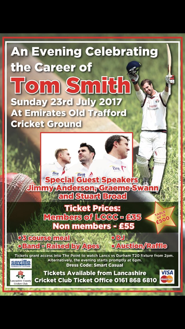 emawallace's tweet photo. Two months to go until we celebrate @Tcp24 cricketing career. A great night planned, book your tickets now! @LancsCCC @EmiratesOT https://t.co/cCMwcs41eG