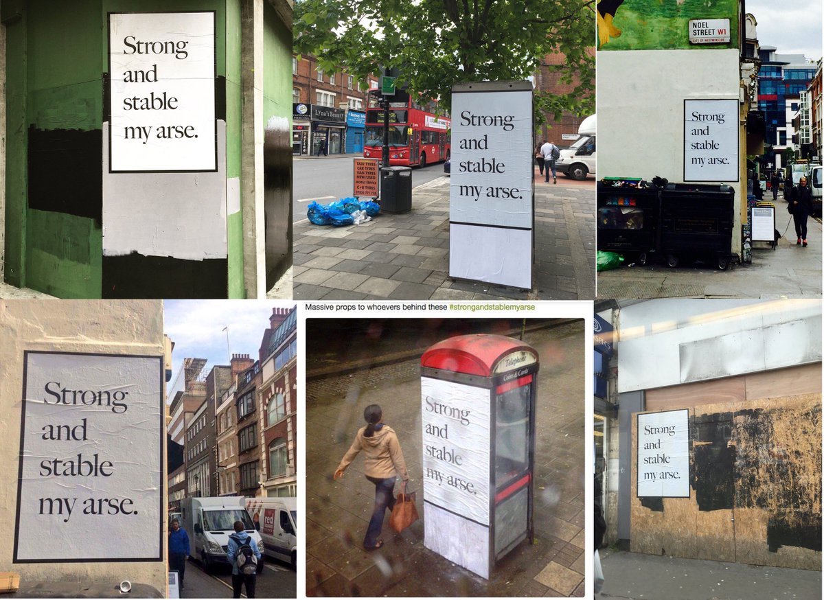 Some fantastic public twitter posts today of <a href="/jeremydeller/">jeremy deller</a>'s "Strong And Stable My Arse' Thanks all Keep them coming. #strongandstablemyarse