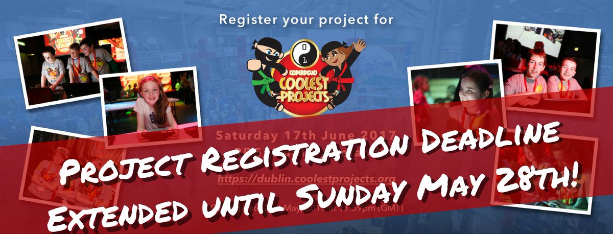 CoolestProjects's tweet image. DEADLINE EXTENDED for the Coolest Projects Entries! goo.gl/239pNw
Know CoderDojo youths with awesome projects? Register them asap!