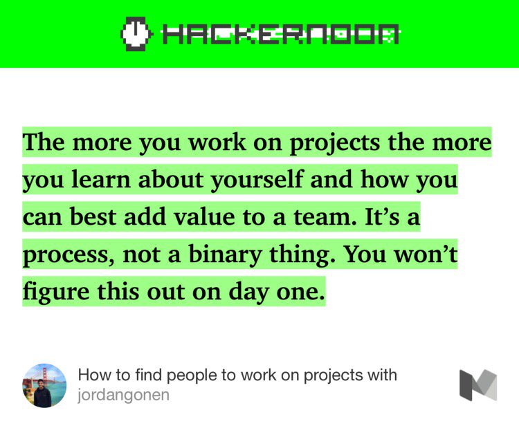 So very true at all times... "How to find people to work on projects with” by <a href="/jrdngonen/">Jordan Gonen</a> hackernoon.com/how-to-find-pe…