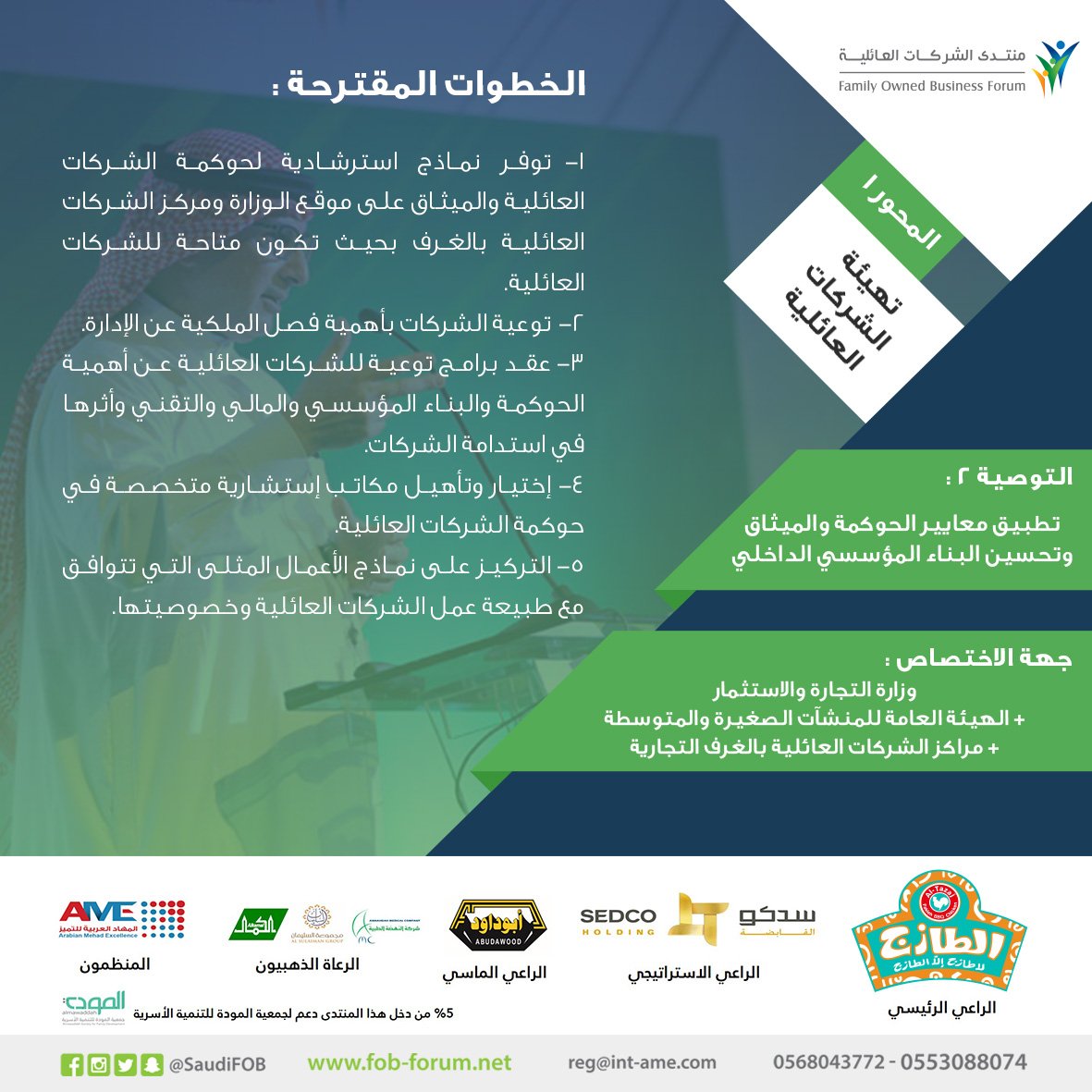 SaudiFOB's tweet photo. #التوصية الثانية من المحور الأول لـ #منتدى_الشركات_العائلية ,تطبيق معايير #الحوكمة والميثاق وتحسين البناء المؤسسي الداخلي والمالي والتقني . https://t.co/0nz5bWl8Hc