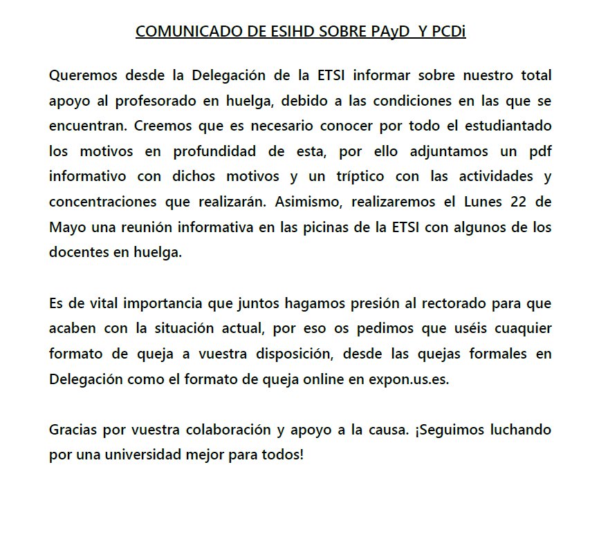 delegacionETSI's tweet photo. Información sobre la huelga docente que comienza este lunes 22 https://t.co/ury6UDr8ji