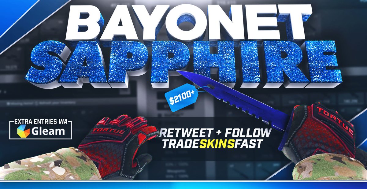 e_Giveaways_com's tweet photo. 🎁 Bayonet Sapphire 🎁 👥 TradeSkinsFast 👉 https://t.co/itVBxQKjBO 🙏 RT for more daily GA's! #csgogiveaway #skin #csgo #gleam #giveaway https://t.co/EsX6o9xW3t