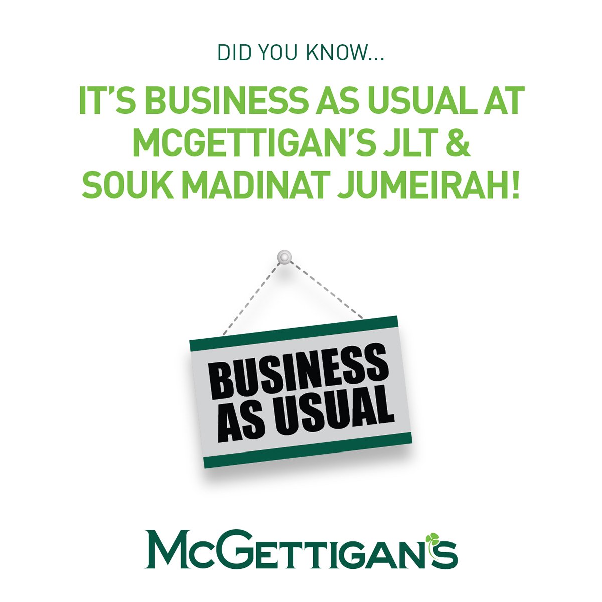 McGettigansPub's tweet photo. Don't sweat! It's business as usual this month at #McGettigansJLT & #McGettigansMadinat https://t.co/QDBn8xX6zw
