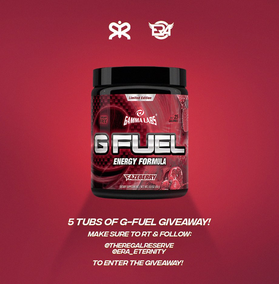 JDaley's tweet image. Retweet Like and Follow @eRa_Eternity and @TheRegalReserve for your chance to win 5 free tubs of @GFuelEnergy!

The giveaway ends May 29th!!