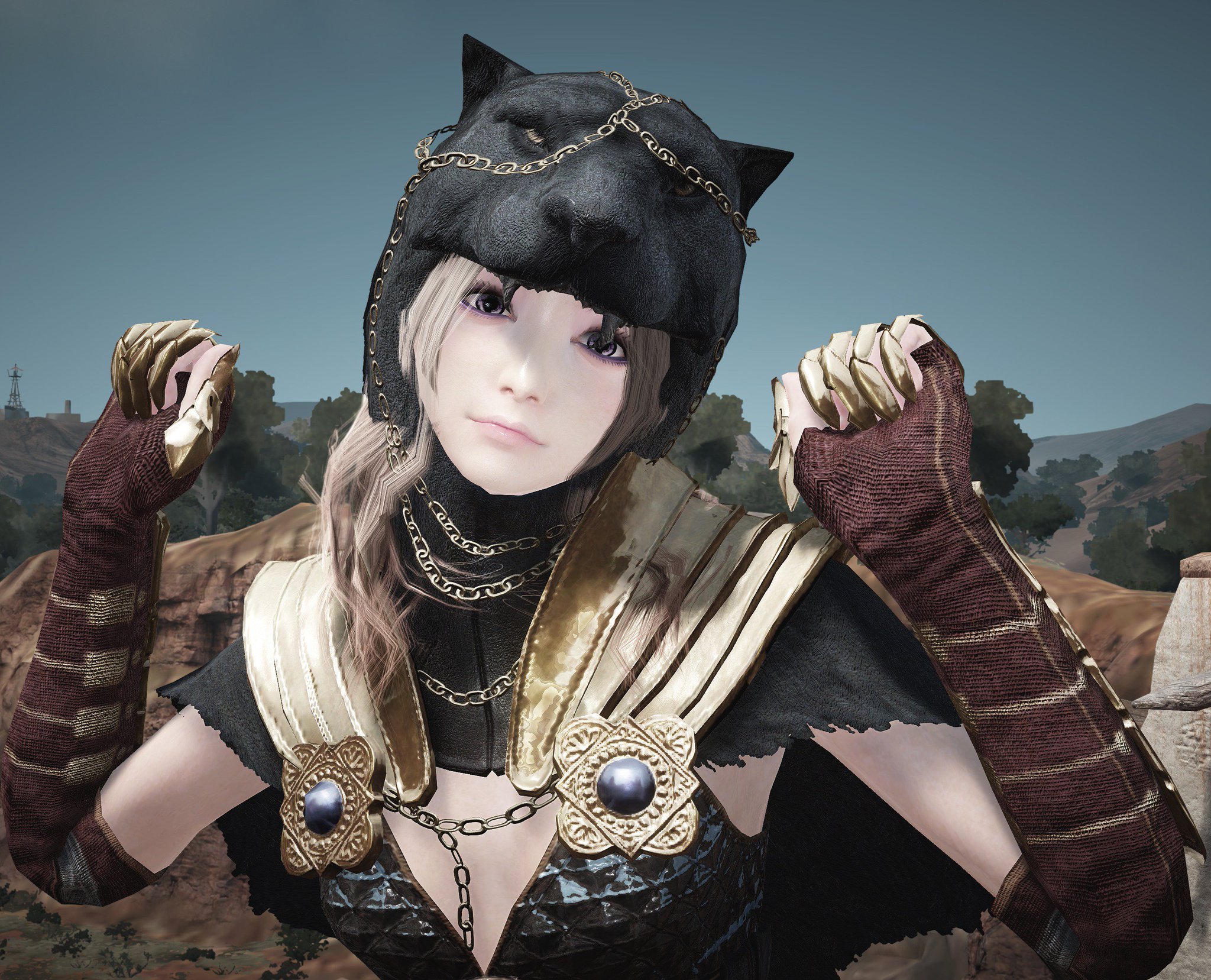 あやかれん 黒い砂漠pc 黒豹アーマーの髪型 髪型が変更 になるタイプの頭アバ を装着しておくと 黒豹アーマー 装備 を着た時その髪型 変にハミ出ますが になるみたいです 参考までにls黒豹アーマー アケル頭 黒い砂漠 黒い砂漠ss部 黒豹