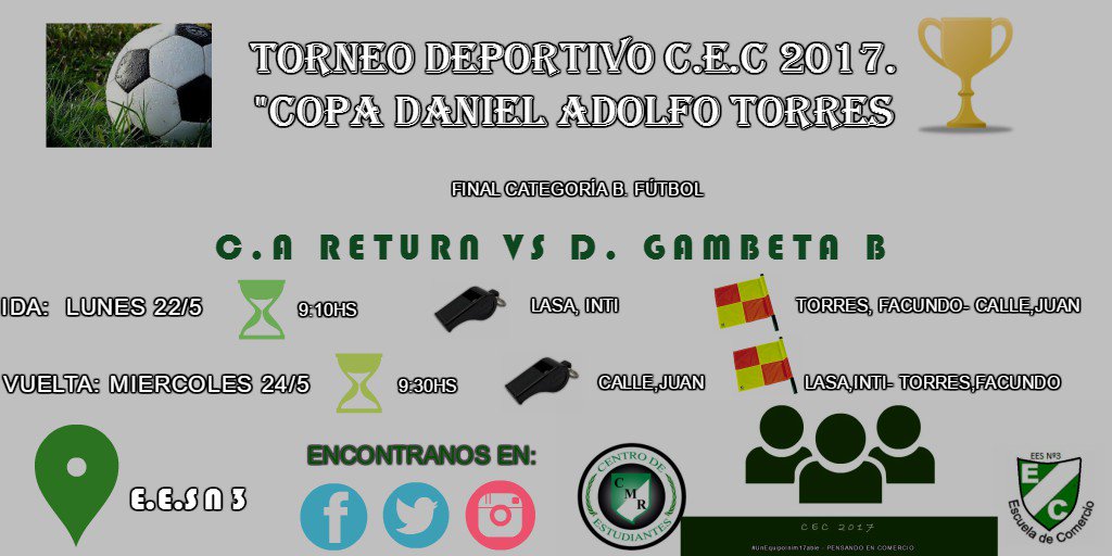 CEComercio2017's tweet photo. Imperdible!!. Mañana 9:10hs- Miercoles 9:30hs se define la #CopaDanielAdolfoTorres Categoría B. https://t.co/VXQpohwPtY