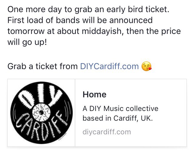 DIYCDF's tweet photo. Grab a ticket from https://t.co/WcF7hplp5A πππ #livefastdaiawn #Cardiff #punk #festival https://t.co/VO7PToi0uf
