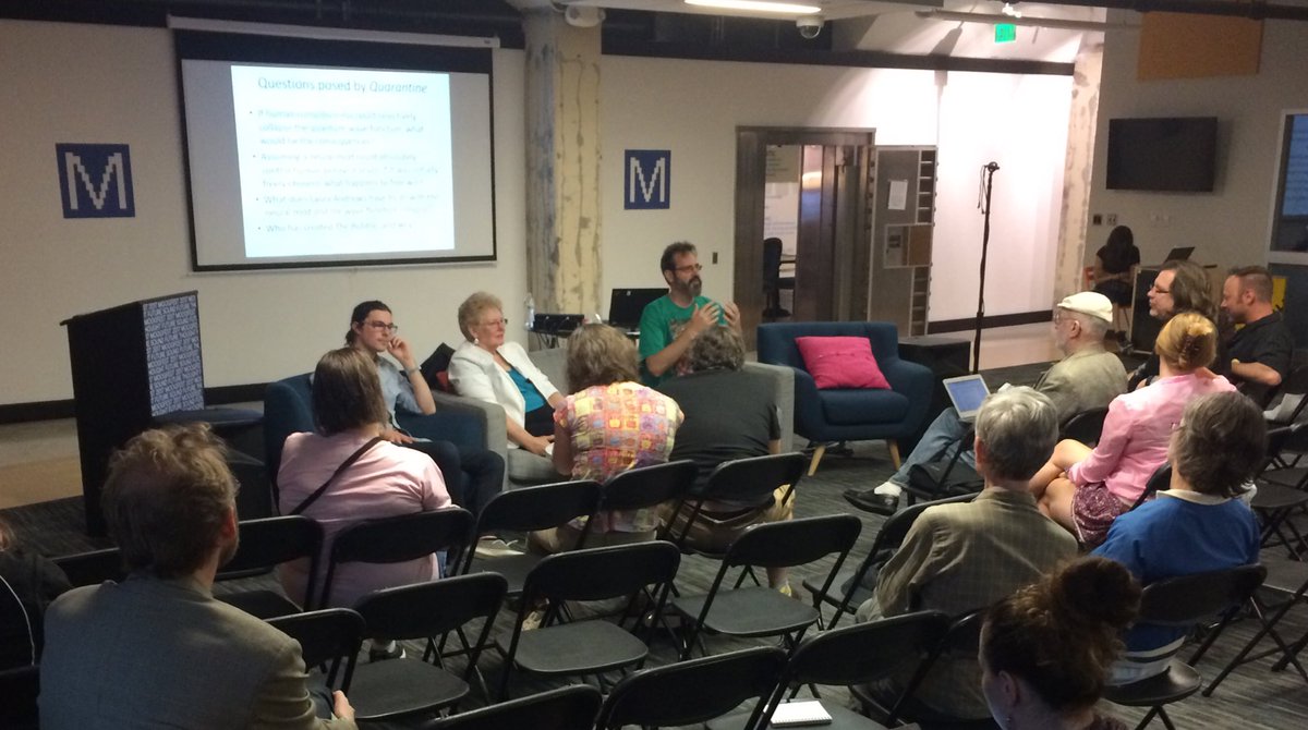 stevengoldfarb's tweet image. Science Fiction vs Science Fact at @Moogfest with @KatherineHayles @michaelgaffney @markckruse collapsing our wave functions #Moogfest2017