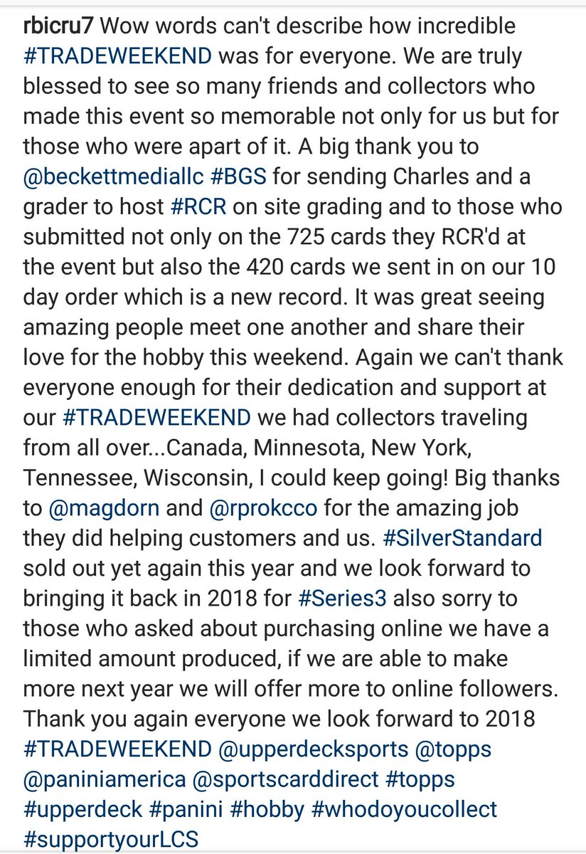 RbiCru7's tweet photo. #ThankYou to everyone for making 2017 #TradeWeekend incredible we can't wait until 2018 thanks @beckett_grading for hosting RCR at the event https://t.co/avbCAVybOM