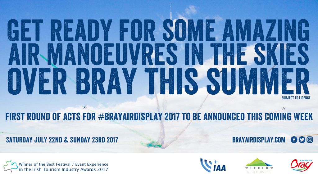 BrayAirShow's tweet image. Get ready for some amazing air manoeuvres in the skies over #Bray. 1st round of acts for #BrayAirDisplay to be announced this coming week!