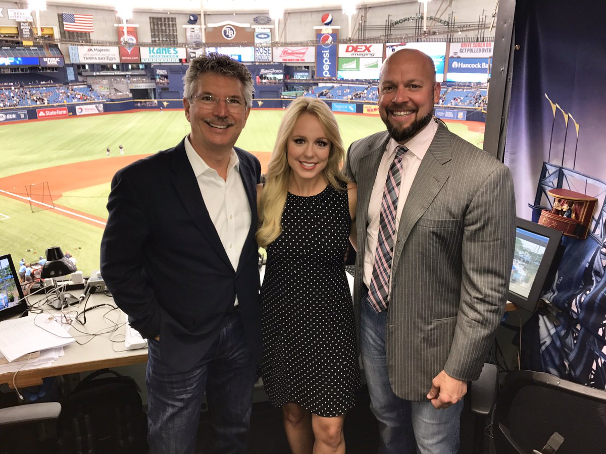 AlexChappell's tweet photo. These two are the best! With Dewayne &amp; BA up in the booth before today's game #Rays @RaysBaseball @FOXSportsFL @PositionToWin https://t.co/mkoaKqMuBc