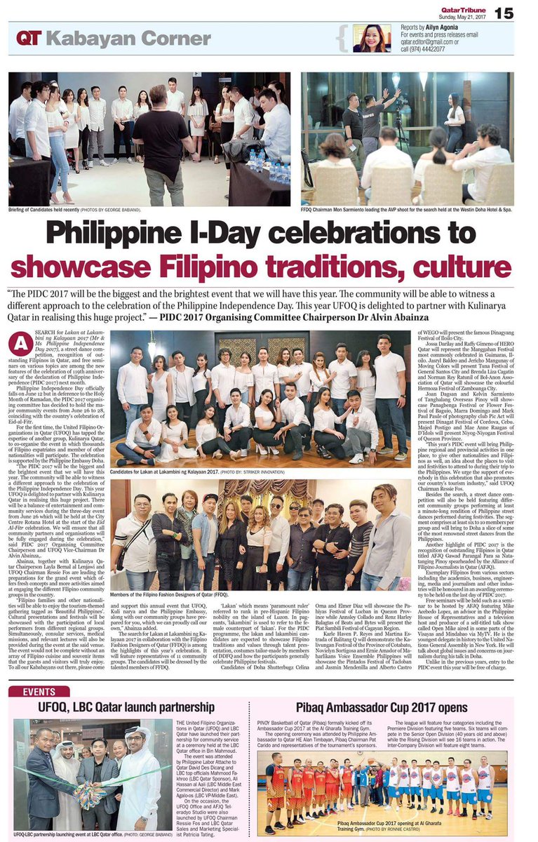 FFDQ_qtr's tweet photo. With FFDQ Chairman Mon Sarmiento. "Lakan at Lakambini ng Kalayaan 2017"  Independence Day in Qatar Preparation at the Westin Hotel https://t.co/VD4F5QY19Y