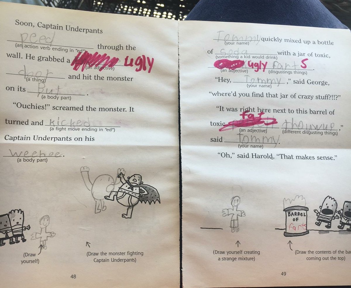 tommy_stella's tweet photo. My sister found an old Captain Underpants madlib I did and it is gold. #weehee https://t.co/OZDb9qsPZ4