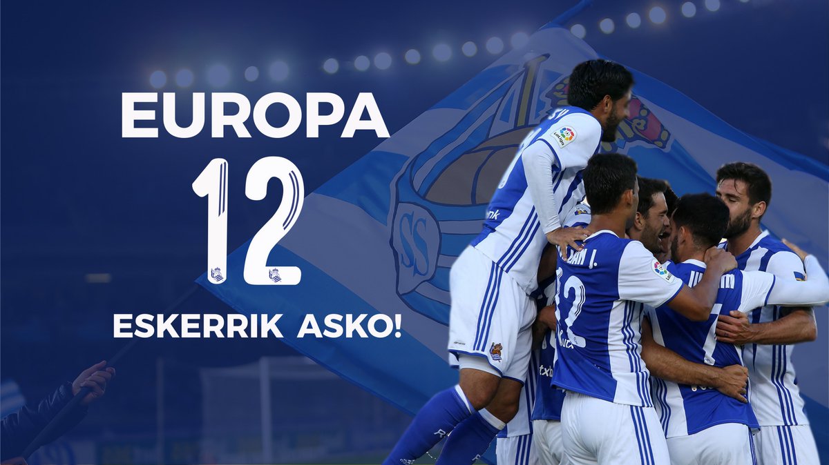 RealSociedad's tweet photo. HEMOS CONSEGUIDO NUESTRO OBJETIVO!!! A EUROPA!!! 🇪🇺🇪🇺🇪🇺 #RealaEuropara #RealSociedad https://t.co/njNCjZeM16