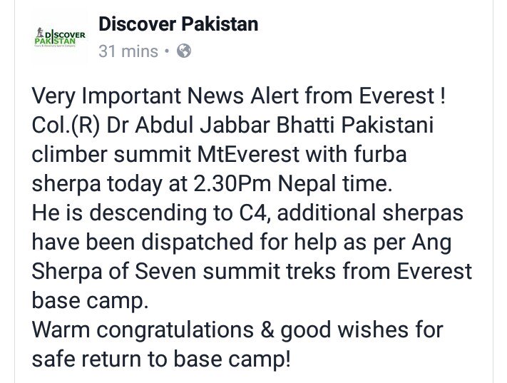 DiscoverPakist1's tweet photo. #ProudPakistan Congratulations Col. (R) Abdul Jabbar Bhatti and team @DesiMountaineer https://t.co/4JpOOPxu3m