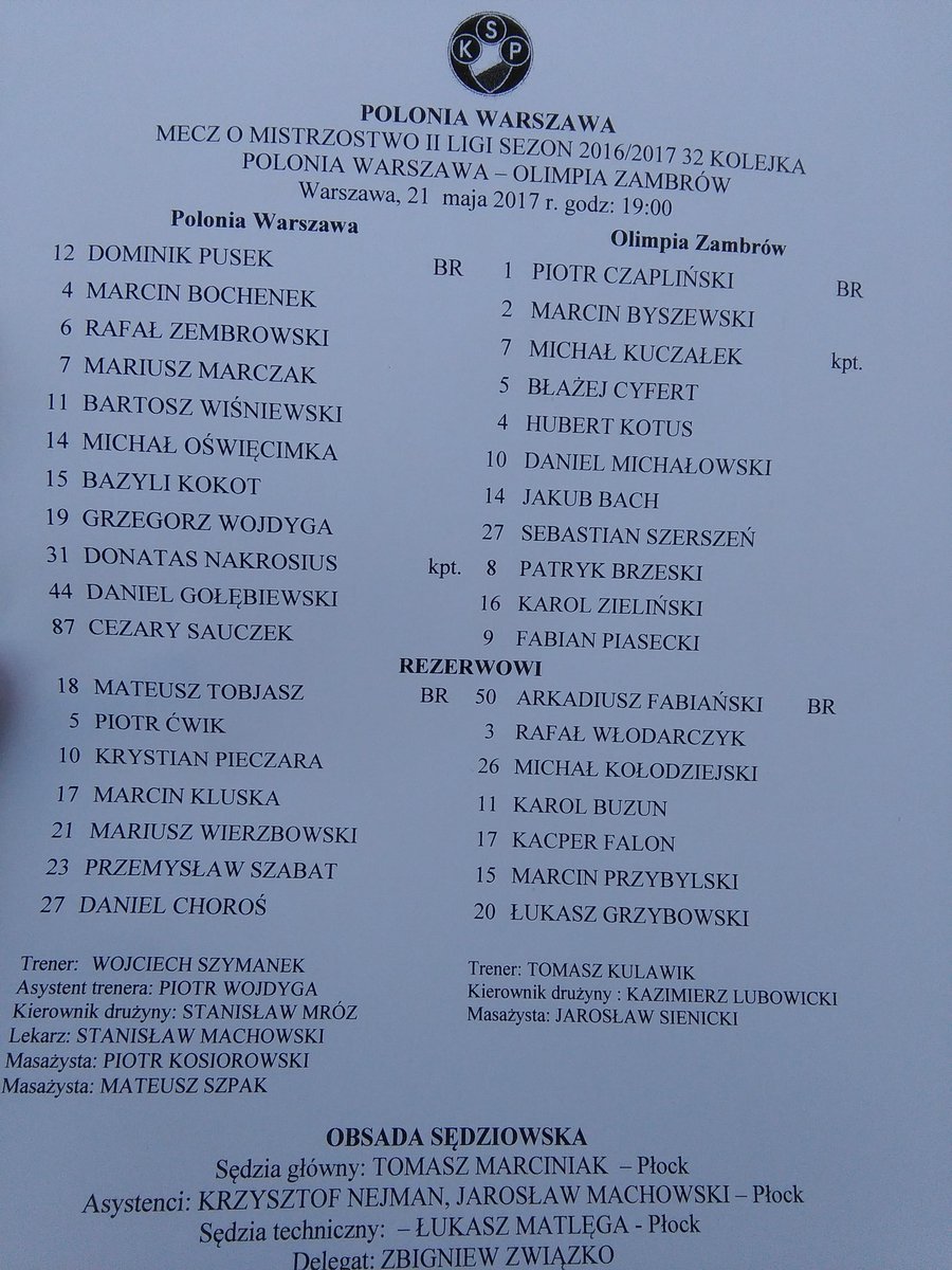 K_Czarzasty's tweet photo. Polonia Warszawa - Olimpia Zambrów - oto składy #POLZAM #2liga https://t.co/TMDl3w1XiC