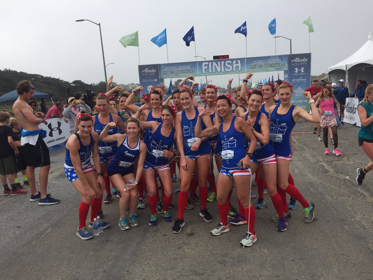 Cat_Ho's tweet image. All-women's racing team Impala as Rosie the Riveter to symbolize female empowerment in today's political climate, they say #BaytoBreakers
