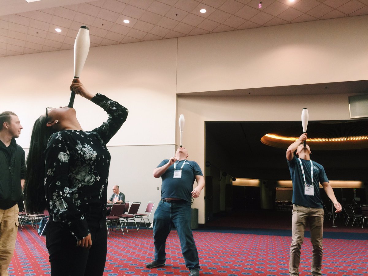 littleboyd's tweet image. Year 2 of #pyconjuggling at @pycon 🌑🌑🌑 #PyConOpenSpace #pycon2017 @itsmemattchung @bradpitcher @nedbat @RobLudwick