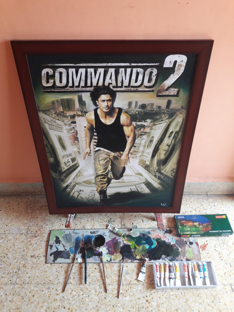 writter_sr's tweet photo. Here is an other surprise 4 U Captain  @VidyutJammwal 😊😊canvas Painting of #Commando2 👌👌 by @Jn_meet 's Uncle #DevSir Brilliant art Work 👏😊😊 https://t.co/jyKJjbB0Ip