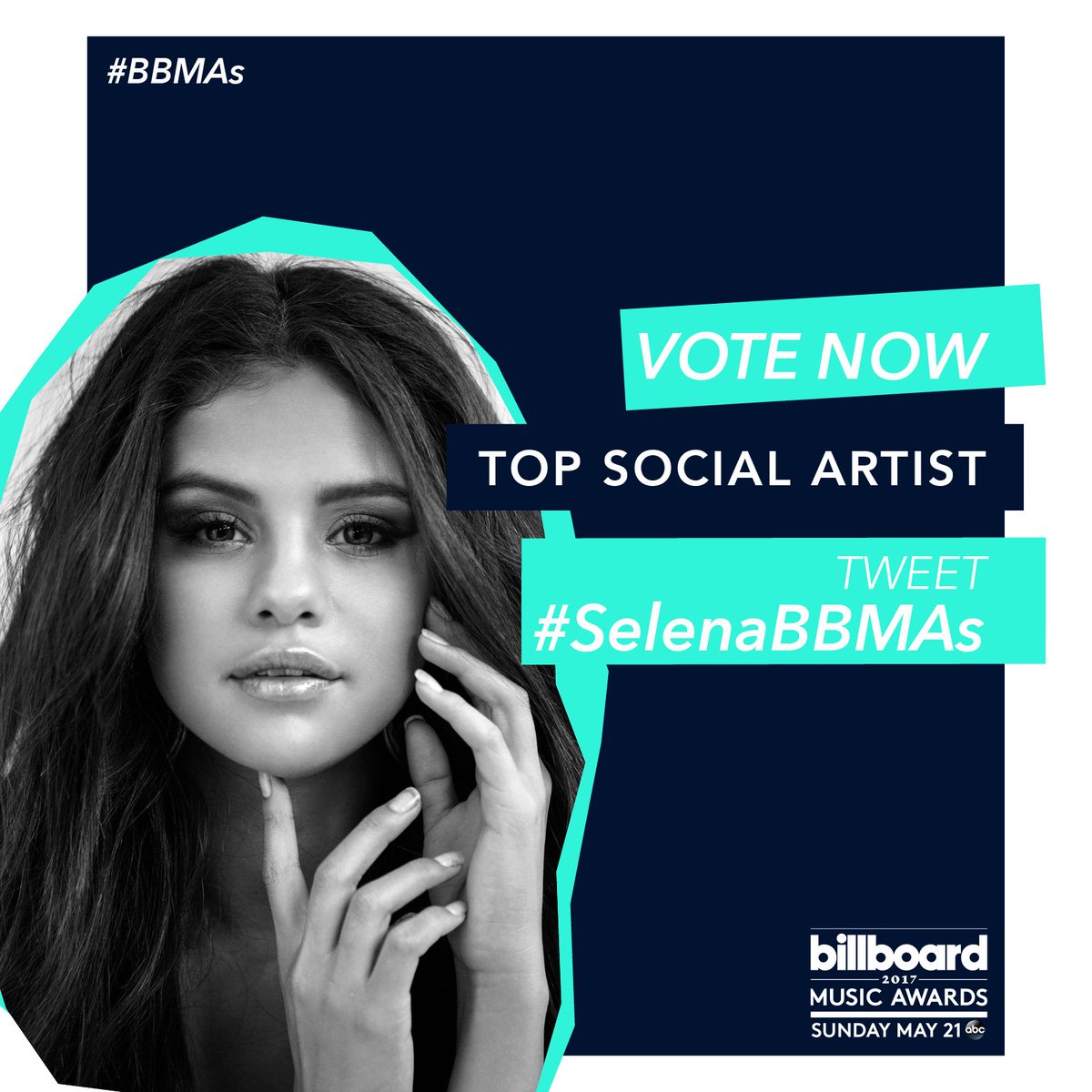 BBMAs's tweet photo. RT to vote for @selenagomez for Top Social Artist presented by @ION360 at the #BBMAs! #SelenaBBMAs https://t.co/V0koUJmEiP