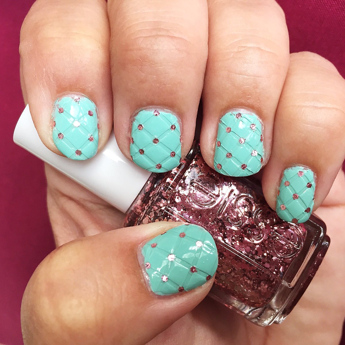 IAmPolishedUp's tweet photo. Quilted nail art with Essie's Mint Candy Apple and dots of A Cut Above #essiecolor #mintcandyapple #acutabove #essie #nailart #quilted #notd https://t.co/EjFK3BJozF