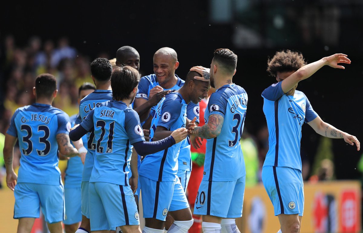 VincentKompany's tweet photo. Superb performance at Vicarage Road today. A thank you gift to all our supporters. Let's have a right go next season. #ManCity 💪💪 https://t.co/cHD8rGaysn