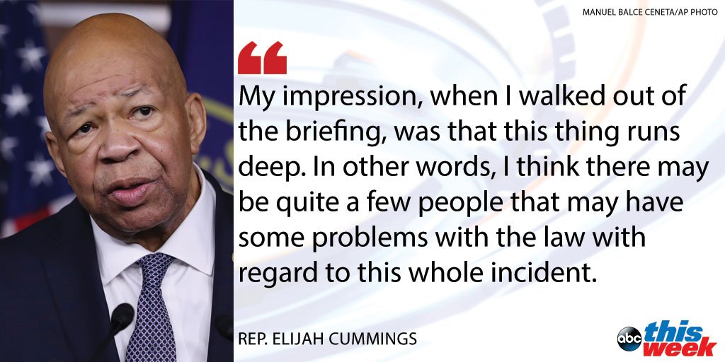 ThisWeekABC's tweet photo. Rep. Cummings after briefing on probe into possible Trump-Russia ties: "This thing runs deep." https://t.co/AcjXD9tfSo #ThisWeek https://t.co/L2iPwmZqTf