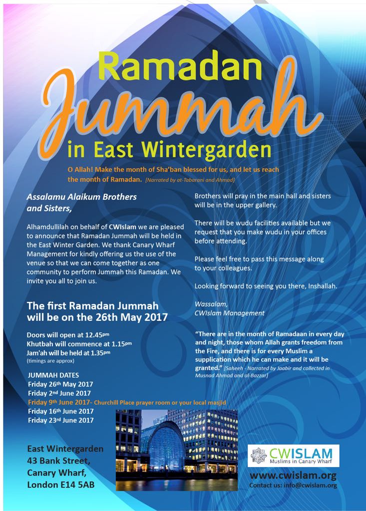Canary Wharf Ramadan 2017 Jummah in East Wintergarden