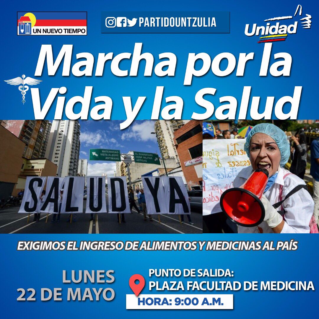 manuelrosalesg's tweet photo. Por la vida y la salud, los zulianos salimos a la calle este lunes #22may para exigir el ingreso de alimentos y medicinas al país. https://t.co/mkBBZpYz0D