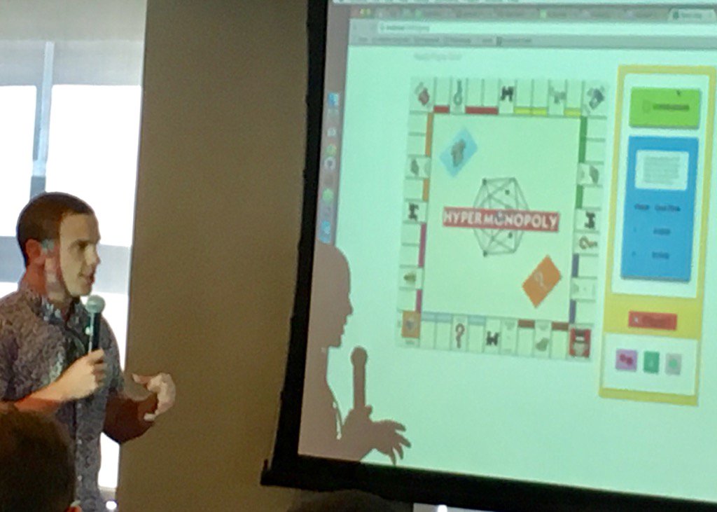 JerryCuomo's tweet photo. Land registration ledger as seen via a Monopoly game implemented atop  #Hyperledger Fabric #consensus2017 hack-a-thon https://t.co/2hb89kh6So