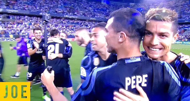JOE_co_uk's tweet photo. There's football hardman Pepe, with a selfie stick #MALRMA https://t.co/Cgel26tsBU
