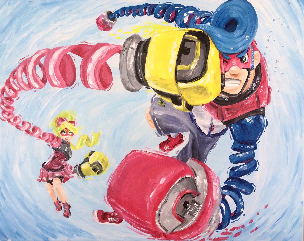 AmandaRuthArt's tweet photo. #NintendoContestEntry #ARMS
Another painting from yesterday's stream just in time! Hand painted acrylic on canvas.
#ribbongirl #springboy https://t.co/pZE4UvVSai
