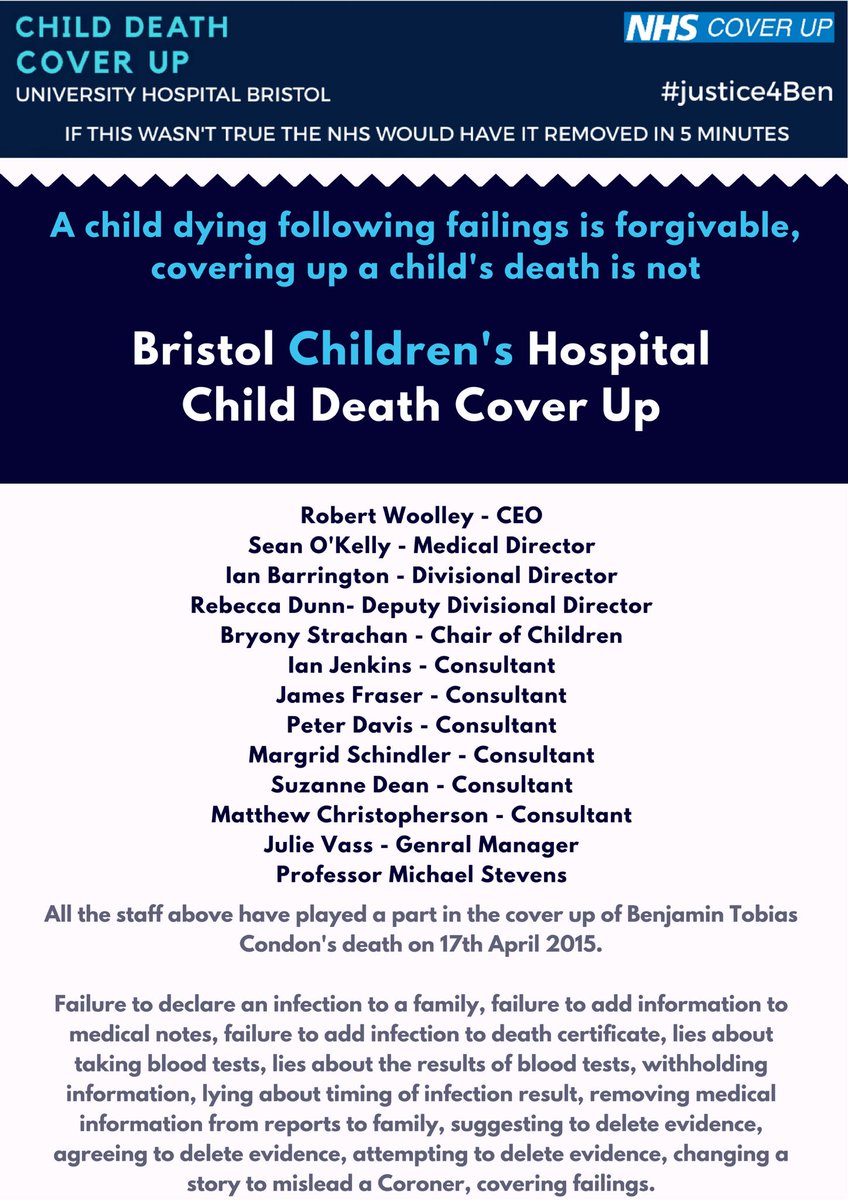 Allyncondon's tweet photo. Big list of failings and people involved from @UHBristolNHS #uhbristol and still @Jeremy_Hunt won't act #corruptnhs https://t.co/RMJGgqmAw3
