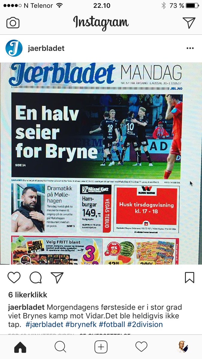 Halvseier(?) i 2.div som forside sak i Jærbladet🤔. Hva med den EKTE seieren Klepp tok hjemme mot Vålerenga i Toppserien? #jbl