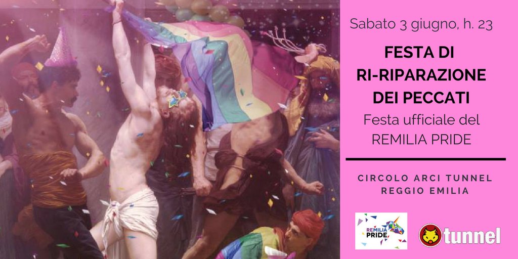 Venite a riparate tutti i vostri peccati, arriva la festa ufficiale del #REmiliaPride
Info qui: bit.ly/2qF8r8J