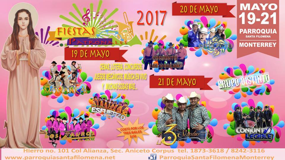 MonterreyMusic's tweet photo. Hoy gran baile con @Los3DeSinaloa en las fiestas patronales de la #ParroquiaSantaFilomena ¡No faltes! #HaciendoMúsicaSinLimites https://t.co/SrJnksWys7