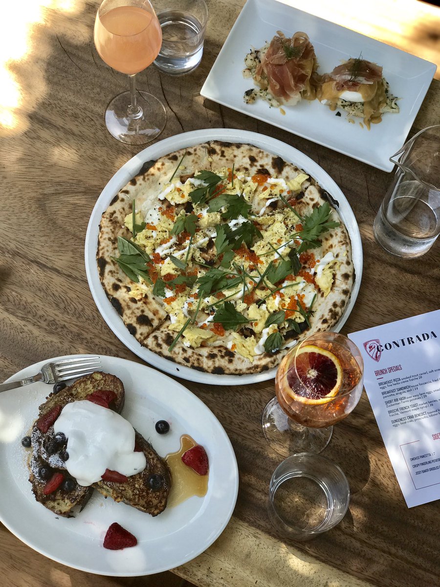 JSFashionista's tweet photo. BLOWN away by my @contradasf #brunch. ❤️ the stunning deck vibe &amp; Chef Jason's amazing #eats!! French toast, bfast pizza &amp; eggs Benedict https://t.co/PYUJy2Dwdl