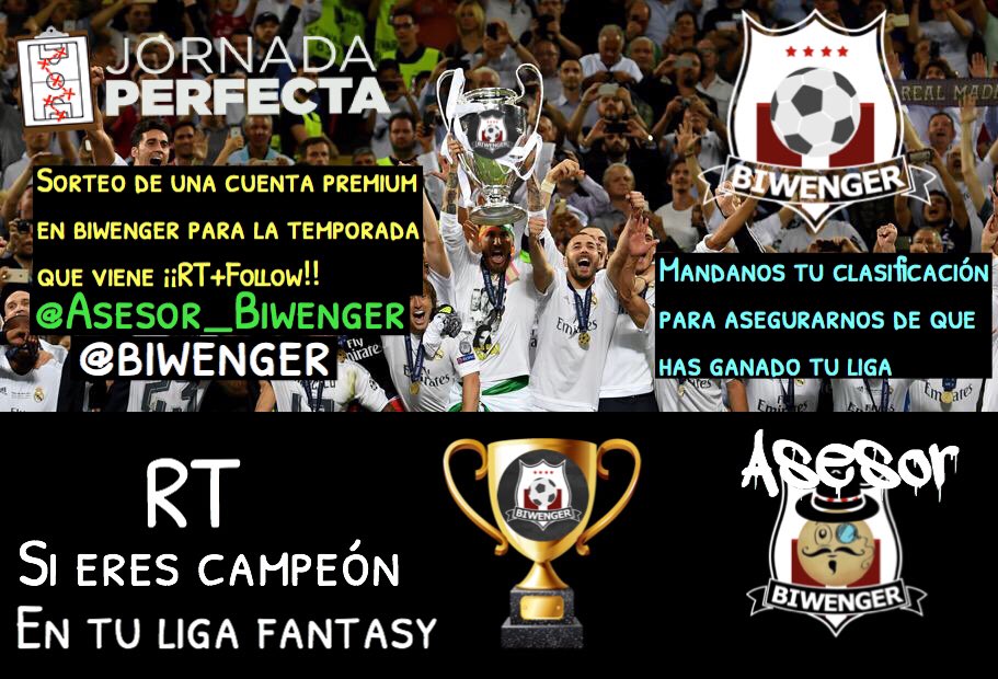 Asesor_Biwenger's tweet photo. 🏆ENHORABUENA🏆
Si eres el campeón de tu liga en @biwenger dale a RT+FOLLOW! Sorteo de una cuenta PREMIUM para la temporada 2017/18. +Info⬇️⬇️ https://t.co/hWLxu4xKHV