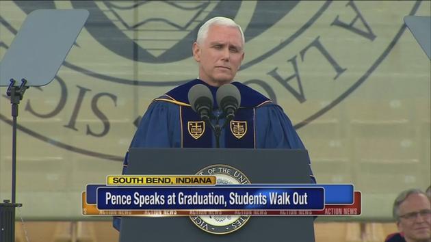 6abc's tweet image. Graduates walk out on Pence at Notre Dame commencement. 6abc.cm/2q09CRd