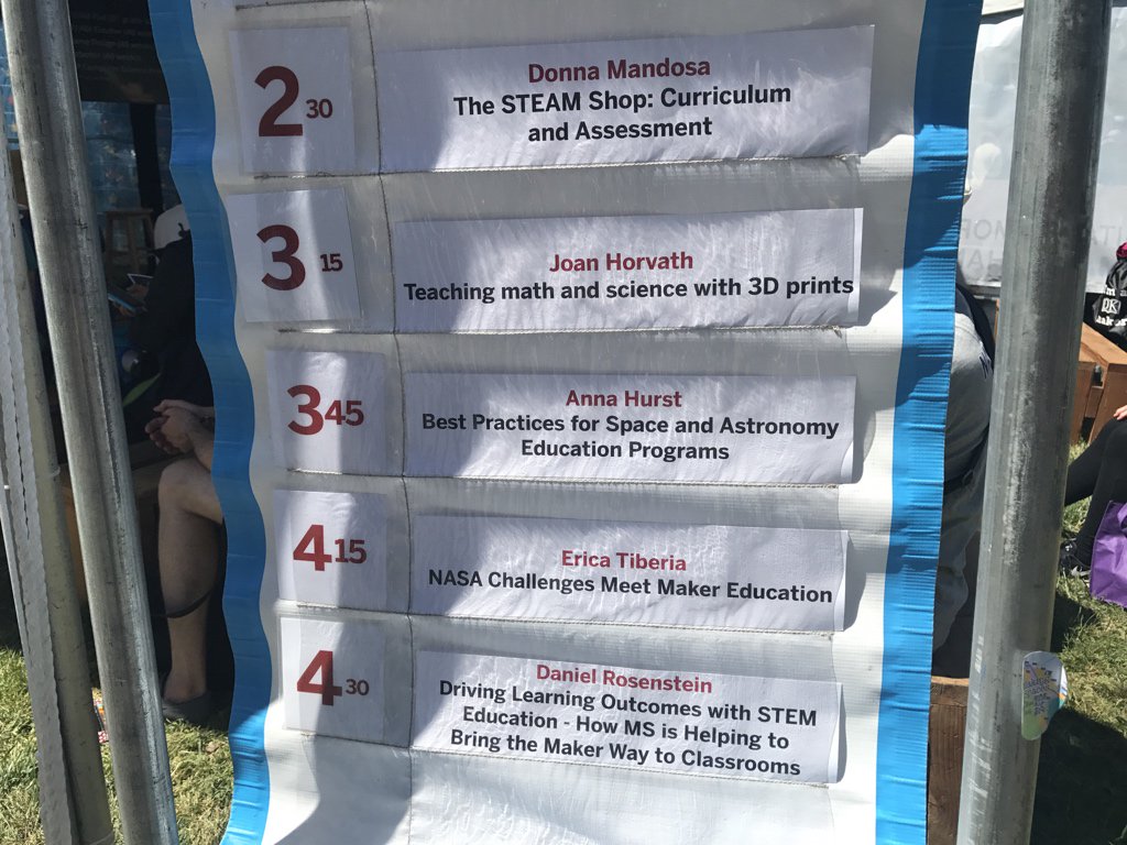 MakerEdOrg's tweet photo. We’re still hosting a few more talks at the #MakerEdStage at #mfba17 today. Stop by to hear about #STEAM, NASA, 3D printing in #makered. https://t.co/h15r8qdoTN