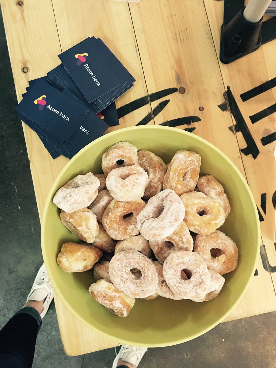 atom_annemariel's tweet photo. @atom_bank Day 2 @ #SMRMAY17 Developers and Donuts 🍩 Great weekend and great conversations #talent #skills #passion #changingbankingforgood https://t.co/0HL6zrsNhW