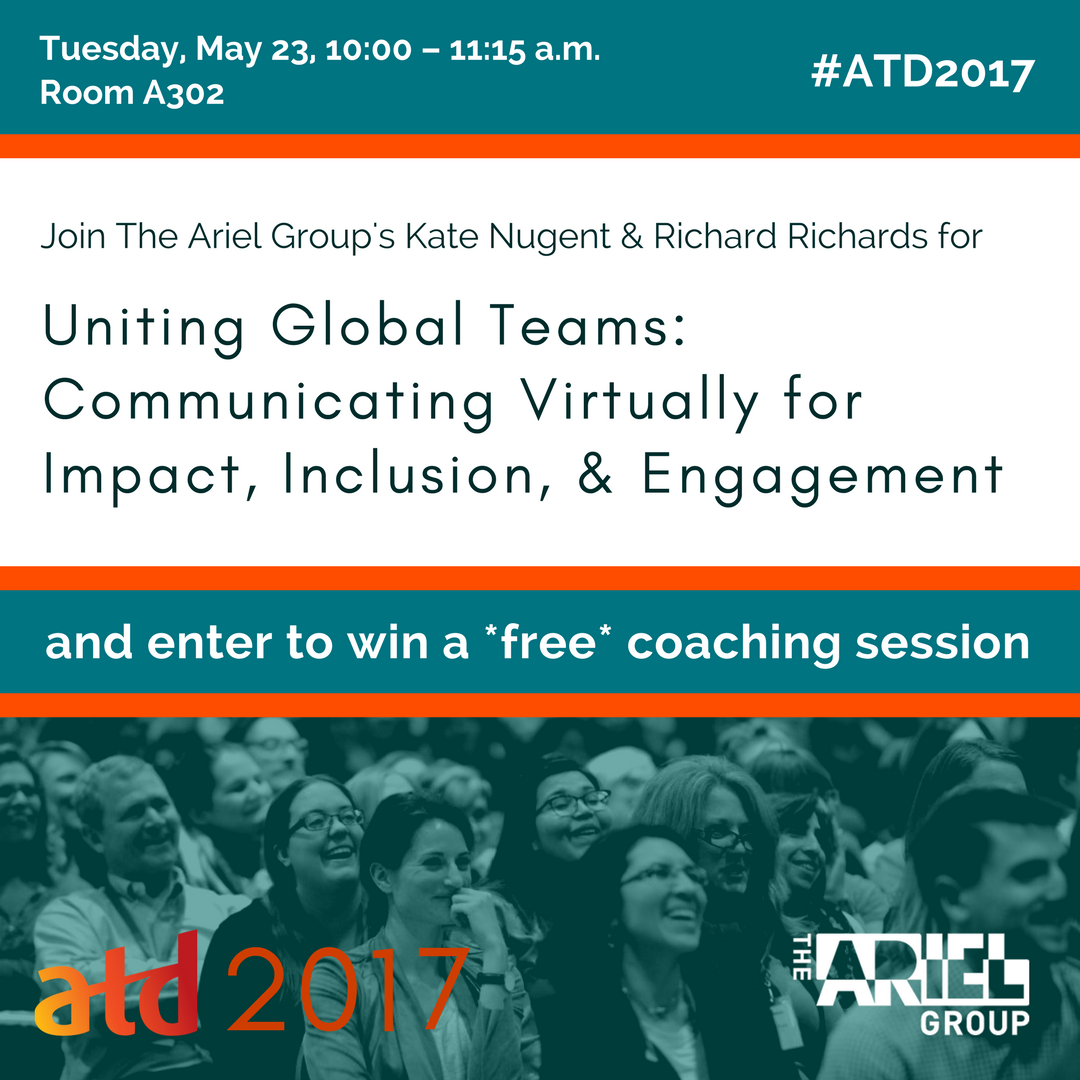 KateBNugent's tweet photo. Don't forget, if you come @arielgroup's session tomorrow, you could win a FREE hour of coaching from us!

#ATD2017 https://t.co/8A8D9yPDqi