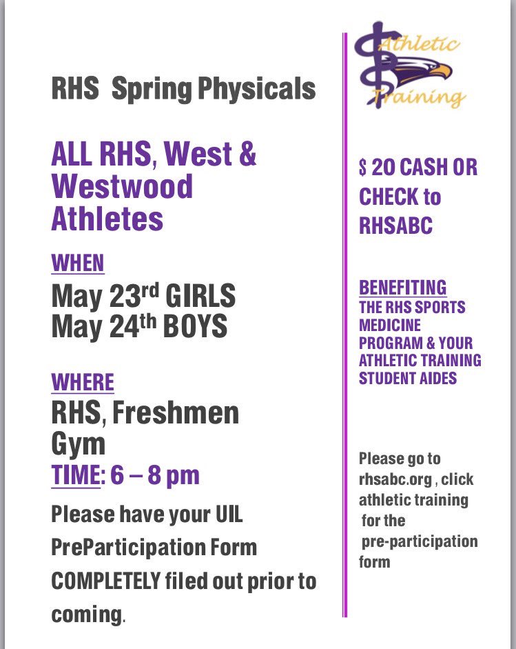 RHS Girls Basketball (@le_hoops) on Twitter photo Players get this done early. May 23rd Spring Physicals. <a href="/WWJHAthletics/">WWJH Athletics</a> @WWJHWarriors <a href="/rwestjh/">Richardson West Arts and Technology Magnet</a> <a href="/rwjh_athletics/">Bronco Athletics</a> <a href="/RHSABC/">RHS Booster Club</a> Players get this done early. May 23rd Spring Physicals. <a href="/WWJHAthletics/">WWJH Athletics</a> @WWJHWarriors <a href="/rwestjh/">Richardson West Arts and Technology Magnet</a> <a href="/rwjh_athletics/">Bronco Athletics</a> <a href="/RHSABC/">RHS Booster Club</a>