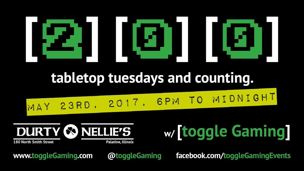 toggleGaming's tweet photo. This week marks our 200th #TabletopTuesday! Join us at @DurtyNellies and celebrate with great games, people, food, and drink! https://t.co/TDHmZv1c3c