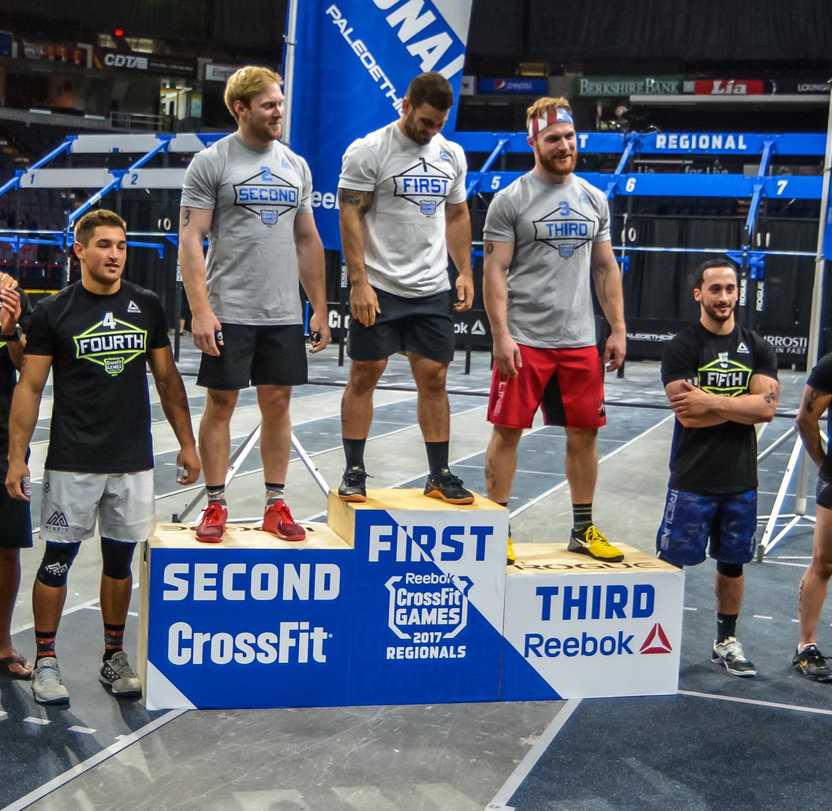 CFGEast's tweet photo. Only 2/5 of these men have been to the CrossFit Games before! Three fresh faces to see in Madison this summer! #GamesBound https://t.co/uKOHztLQyV